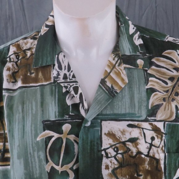 Vintage Hawaiian Shirt - Turtle and Tribal Pattern Paradise Style - Men's Large - Picture 2 of 12